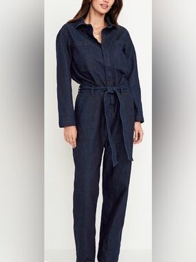 Old Navy Long-Sleeve Denim Jumpsuit, Dark Rinse, sz S